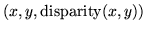 $(x, y,
\mbox{disparity}(x, y))$